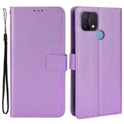 For Oppo A15 Cell Phone Case Diamond Texture Pu Leather Wallet Stand Cover Anti-scratch Phone Shell With Strap