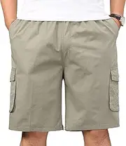 [Generic] Mens Cargo Short Cotton Loose Drawstring Casual Shorts with Full Elastic Waist