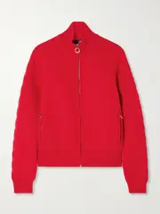 [Fusalp] Fusalp - Nuria Jacquard-knit Wool-blend Turtleneck Cardigan - Red - small small Red