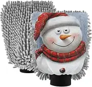 XYMZR Funny Christmas Snowman Absorbent Microfiber Car Wash Mitt, Funny Cute Anime Scratch Free for Cars Cleaning, Home Cleaning Mitts, 2 Pack, 10.24” L x 7.09” W