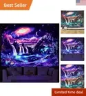 Blacklight Galaxy Tapestry Trippy Planet Tapestry UV Reactive Waterfall Lands...