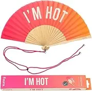 Fisura - Original handheld folding fan with message"I’m Hot". Gradient wooden fan. Original holding Hand Fans. Birthday Gifts Wedding Party Decoration. Fan with hanger included
