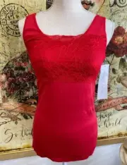 Rhonda Shear Valentines Red Lace-Overaly Tank Cami Camisole w/ Shelf Bra XL New
