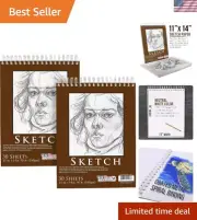 11" x 14" Top Spiral Bound Sketch Book Pad, Pack of 2, 30 Sheets Each, 90lb 1...