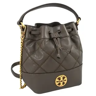 TORY BURCH 雙T LOGO菱格絎縫手提兩用水桶包(岩石灰)