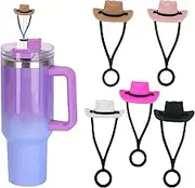 5Pcs Straw Covers for Stanley Cup 30/40 oz, Insect Proof & Dustproof Water Cup Straw Caps with Cowboy Hat Style, Silicone and Stainless Steel Metal Straw Toppers Lids for Stanley Cups Accessories