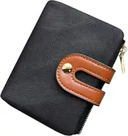 [AOXONEL] Women's Rfid Small Bifold Leather Wallet Ladies Mini Zipper Coin Purse id card Pocket,Slim Compact Thin, Black, Small, Modern