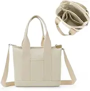 [xutong] Multi-Pocket Tote Bag with Zipper, Canvas Japanese Handmade Handbag with Compartments, Multifunction Green Durable.