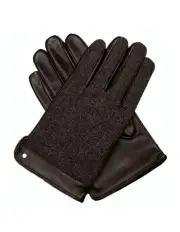 [Dents] Leather/Wool Fleece Lined Gloves Herringbone Winter Warm in Brown