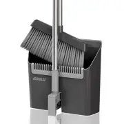 JOYMOOP Black Broom and Dustpan Set, Upright Angle Design with Built-in Comb ...