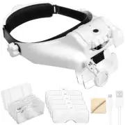 Headband Magnifier Glasses, 1X to 14X Rechargeable Head Magnifier with LED Li...