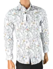 Bar ||| Men Shirt New S 14- 14.5 White Slim Fit Apricot Floral Button up Stretch