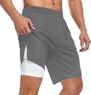 [ZZXXB] Navy Gray Athletic Shorts for Men with Pockets 2 in 1 Quick Dry Running Shorts