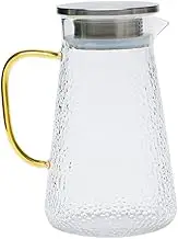 GRIRIW 1300ml Cool-Resistant Glass Cold Kettle Multi-Function Juices Pitcher Sturdy Stainless Steel Lid Leakproof Design Portable Water Carafe for Tea Drinks and