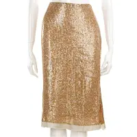 在飛比找Yahoo奇摩購物中心優惠-Lorella Braglia 金色亮片設計及膝裙