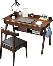 LYHOE Wood Writing Desk and Chair Set, Home Office Computer Desk, Study Desk with Drawers and Storage Shelf, PC Table Workstation, Small Desk for Bedroom (Walnut), LYHOE-YP1