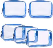 [ACEmedia] Clear Toiletry Bag, 5 Pack TSA Approved Toiletry Bag Clear Zippered Makeup Bag, Travel Clear Cosmetic Bag for Women Men Size Bag, Carry on Airport Airline Compliant Bag, Blue
