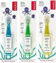 RADIUS Toddler Toothbrush Totz Brush, Extra Soft - 3 Pack in Green and Blue Sparkle, BPA Free and ADA Accepted, Designed for Delicate Teeth and Gums, For Children 18 Months and Up