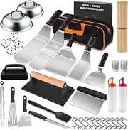 [Stylora] 144Pcs Stainless Steel BBQ Grill Tools Set Includes Bamboo Sticks & Carrying Bag - Flat Top Grill Accessories Kit, Grill Utensils for Outdoor Cooking, Camping, Backyard BBQ