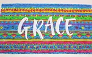 GRACE Fabric Quilt Panel Batik Florals Swirls Stars Girls Name Christian Jesus
