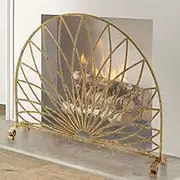 Protection FireGuard Screen Gold Fireplace Screens Single Panel, Vintage FireGuard with Metal Mesh, Baby Safe Fire Place Fence