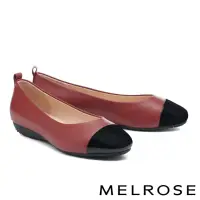 在飛比找momo購物網優惠-【MELROSE】氣質簡約純色拼接全真皮低跟鞋(紅)