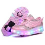 Nevenka Kids LED Roller Shoes Sneakers with Two Wheel for Boys Girls-586-1-Pink