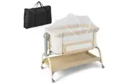Costway 4in1 Cot Bed Mobile Bedside Sleeper Portacot Cradle w/Net & Storage Basket Beige