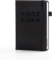 JUNART 2025 Academic Diary A5 Daily Planner from Jan. 2025-Dec. 2025 Weekly & Monthly Diary,Schedule Planner,Teacher Planner with Elastic Strap Pen Loop(Black)