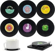 6Pcs Vinyl Record Cup Mat - Retro Disk Drink Coasters for Music Lovers