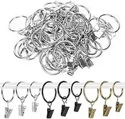 Swpeet 40 Pack Silver Curtain Rings with Clips, Curtain Clip Rings Hooks, Bow Hanger Clips, Hangers Drapes Rings for Hanging Drapery Drapes Bows, Ring 1.18" Interior Diameter, Fits up to 1" Rod