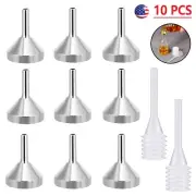 10PCS Metal Funnel Small with 2pcs Mini Straw Fills Nebulizer Perfume Container
