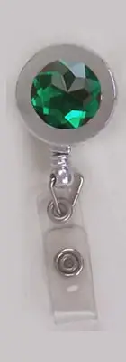 Green RHINESTONE Retractable ID Badge Reel Security Card Holder Silver FREE SHIP