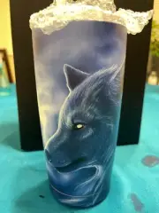20oz Tumbler Matte Finish Wolf Blue Tones NIB w Straw