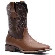 Cowboy Boots for Men - Western Square Toe Men's Brown Boots with Classic Embr...