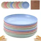 8 Pcs 9 Inch Unbreakable Wheat Straw Plates, Microwave/Dishwasher Safe Cereal Di