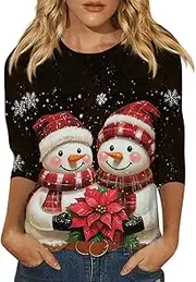 [Generic] Long Sleeve Workout Tops for Women 2024 Christmas Shirts for Women Ugly Red Wine Glass Graphic 3/4 Sleeve Xmas Casual Holiday Tops Tshirts Pullover