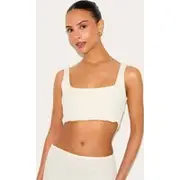 Petite Cream Textured Scoop Neck Crop Top, Cream