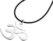 [Treasure Bay] TreasureBay Beautiful Solid 925 Sterling Silver Big Om Aum, Om, Ohm Symbol Pendant with Free Leather Cord
