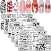 SILPECWEE 6 Pieces Valentine's Day Nail Stamp Nail Stamping Plate Holiday Heart Nails Design Nail Stencils Nail Art Template Nail Polish Stamp Tools Nail Art Accessories for Acrylic Nails