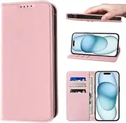 LANJLM Wallet Case for iPhone 15 Phone Cases Premium Leather PU Flip Cover Magnetic Shockproof Closure Book Design with Kickstand Feature & Card Slots iPhone 15(6.1") Case - Pink