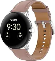 [FitTurn] Band Intended for Google Pixel Leather Watch Band for Women Men Replacement Classic Durable Accessory Metal Head Grain Strap Buckle Wrist Band for Google Pixel Watch (Pink)