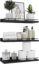 DelSol Floating Shelves with Metal Guardrail Set of 3, Wall Mounted Shelves for Wall Decor, Wall Shelf for Bedroom, Bathroom, Kitchen, Living Room, Plants, Picture Frames, Art (Black)