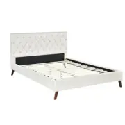 Design Square Modern Fabric Bed Frame Double Size Wooden Legs W/ Bed Head - Crea
