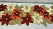 Christmas Beaded Table Runner Gold Red Poinsettia Centerpiece Cynthia Rowley