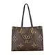 LV 45321 ONTHEGO MM花紋LOGO撞色設計Monogram Reverse帆布釦式手提肩背包(咖啡x淺咖