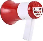 Megaphone Speaker 50W Power Portable Bullhorn Megaphone Voice and Siren/Alarm Modes Volume Control USB Flash Drive TF Card BT Alarm Megaphone Amplifier Red and White