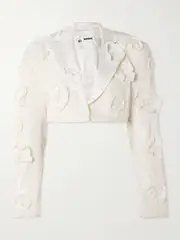 [ROTATE Birger Christensen] ROTATE Birger Christensen - Cropped Appliquéd Sequined Recycled-crepe Blazer - Ivory - DK34 DK 34 Ivory