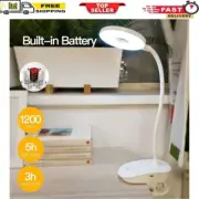 Battery Powered Clip-On Lamp, USB Rechargeable Reading Light, 3 Brightness Level