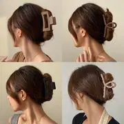 Set Of 4: Plain Hair Claw Set of 4 - 2 Rectangle & 1 Cross & 1 Zig Zag - Black & Coffee & Beige & Brown - One Size